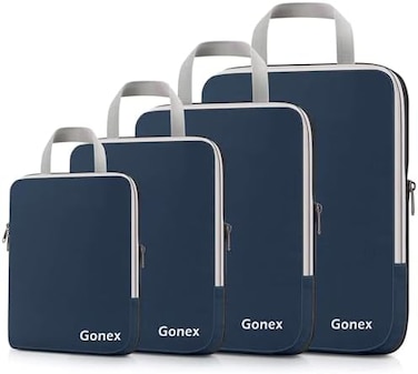 Gonex Compression Packing Cubes, 4pcs Expandable Storage Travel Luggage Bags Organizers (Purplish Blue