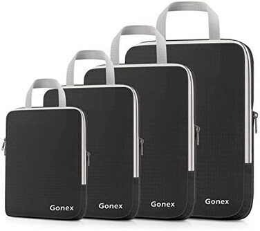 Gonex Compression Packing Cubes, 4pcs Expandable Storage Travel Luggage Bags Organizers(Black