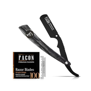 by FACON by FACON 100 BLADESProfessional Wooden Straight Edge Barber Razor - Salon Quality Cut Throat Shavette