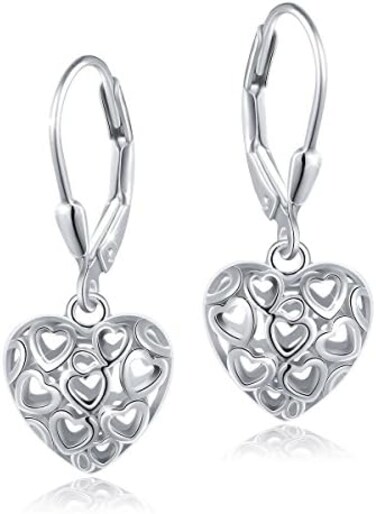 DAOCHONG S925 Sterling Silver Stud Dangle Drop Heart Earrings for Women Girl white