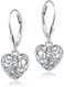 DAOCHONG S925 Sterling Silver Stud Dangle Drop Heart Earrings for Women Girl white