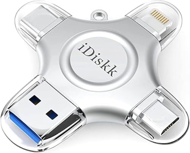 iDiskkMFi Certified]: 4in1 128GB Flash Drive for iPhone16/15 iPad Lightning Drive Multi Functional Memory External Storage for iOS and Android Samsung Phones Type c Devices and MacBook PC Autobackup