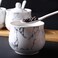 123Arts Ceramics Marbling Sugar Salt Pepper Storage Jar Seasoning Pot with Lid And Spoon