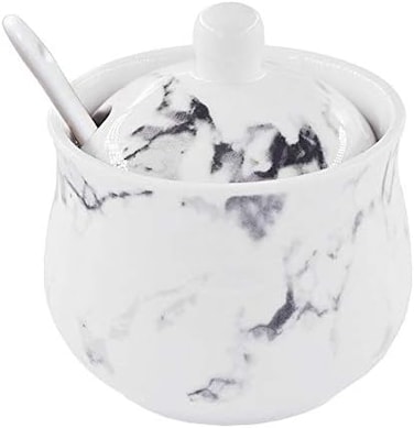 123Arts Ceramics Marbling Sugar Salt Pepper Storage Jar Seasoning Pot with Lid And Spoon