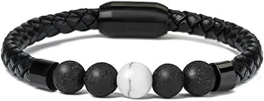 Ckysee Healing Balancing Genuine Leather Beads Bracelet Magnetic Clasp Bracelet 8.5