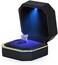 AVESON Luxury Ring Box, Square Velvet Wedding Ring Case Jewelry Gift Box with LED Light for Proposal Engagement Wedding, Black