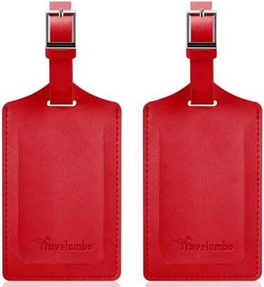 Travelambo Luggage Tags for Suitcases Faux Leather Privacy Protection 2 Pack Bag Tags Travel Accessories Essential, Deep Red