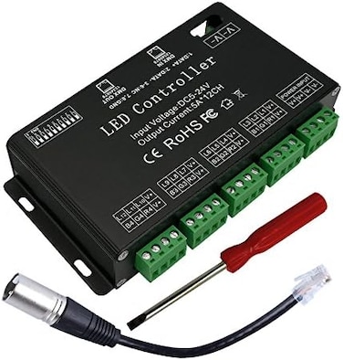 GIDERWEL 12 Channel DMX Decoder RGB LED Controller 60A PWM DMX512 Dimmer Driver for RGB LED Strip and LED Module Light DC12V-24V