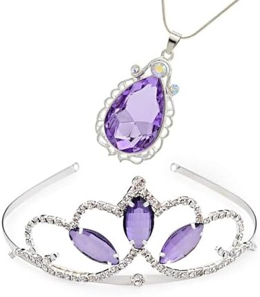 VINJEWELRY Princess Crown Sofia The First Tiara and Magic AmuletPrincess Waterdrop Pendant Necklace for Girls Perfect Birthday
