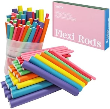 xnicx 47pcs Hair Flexi-Rods Curlers Flexible Rods Set Girls Women Ladies Kids No Heat Hair Rollers Soft Foam Twist-Flex Rods for Short, Medium, Short Hair Curls