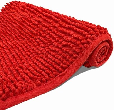 Eanpet Chenille Bath Mat Non-Slip Microfiber Floor Mat Baby Bath Mat for Kids Ultra Soft Washable Bathroom Dry Fast Water Absorbent Shower Mat Area Rugs 16" x 24" Red 43397-15248