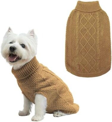 Mihachi Turtleneck Dog Jumper - Dog Sweater Winter Coat Apparel Classic Cable Knit Clothes with Leash Hole for Cold Weather