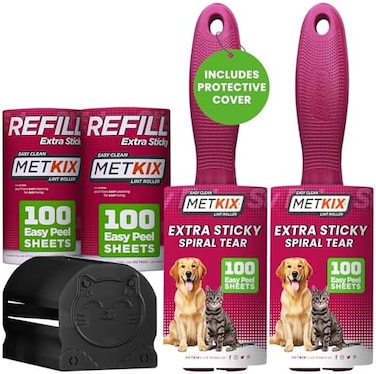Metkix Lint Rollers for Pet Hair Remover,Extra Sticky -Upgraded Handles- Pet Lint Brush Fur Lint Remover,Cat Dog Hair Remover for Furniture and Clothes Total 240 Sheets
