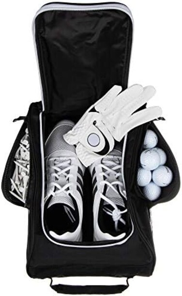 Murray Sporting Goods Stripe Golf Shoe Bag - Zippered Golf Shoe Carrier with Mesh Ventilation - Side Pockets for Golf Accessories