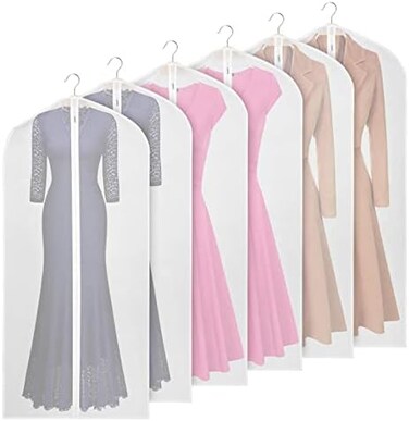 Univivi Garment Bag 60 inch Suit Bag for Storage(Set of 6,Washable Clear Lightweight Garment Bags for Long Dress Dance Costumes Suits Gowns Coats