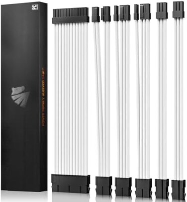 ASIAHORSE 16AWG PSU Cable Extension Power Cords, Customized Power Supply Mod Sleeve Extension Cable, ATX/EPS/8-pin PCI-E/6-pin PCI-E for ATX Power Supply (White