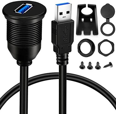 كابل BATIGE أحادي المنفذ USB 3.0 ذكر إلى USB 3.0 أنثى، مقاوم للماء، يُثبّت داخل لوحة القيادة في السيارة أو الشاحنة أو القارب أو الدراجة النارية - بطول 6 أقدام