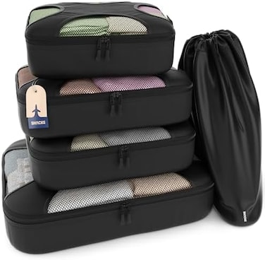 Shacke 5 Set Packing Cubes for Travel Lightweight Luggage Organizer (Black