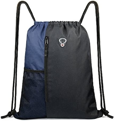 BeeGreen Drawstring Backpack Gym Sports Bag with Front Zipper Pocket and Inner Pocket Large 18.5"L x 13.8"W Cinch Sack