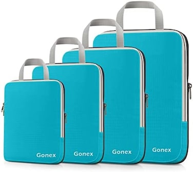 Gonex Compression Packing Cubes, 4pcs Expandable Storage Travel Luggage Bags Organizers (Blue