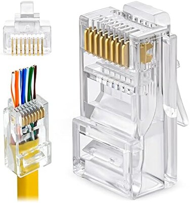 GTZ RJ45 Cat6 Pass Through Connectors Pack of 100EZ Crimp Connector UTP Network Plug for Unshielded Twisted Pair Solid WireStandard CablesTransparent Passthrough Ethernet Insert