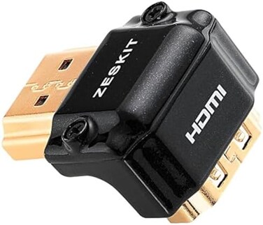 محول HDMI من زيسكيت، ذكر إلى أنثى، بزاوية قائمة، مصنوع من سبائك الزنك، مع حماية كاملة وموصلات مطلية بالذهب عيار 24 قيراط (SIDE-90/W)