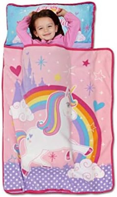 Baby Boom Funhouse Unicorn Kids Nap-Mat Set &ndash; Includes Pillow and Fleece Blanket &ndash; Great for Girls Napping during Daycare or Preschool - Fits Toddlers, Pink