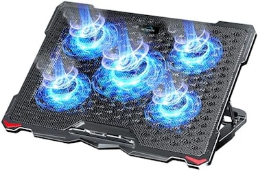AICHESON Laptop Cooling Pad 5 Fans Up to 17.3 Inch Heavy Notebook Cooler, Blue LED Lights, 2 USB Ports, S035