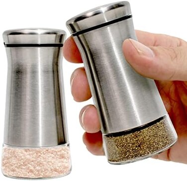 Willow &amp; Everett WillowEverett Premium Salt and Pepper Shakers with Adjustable Pour Holes - Elegant Stainless Steel Salt and Pepper Dispenser - Perfect for Himalayan, Kosher and Sea Salts - Spices