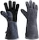 OZERO Welding BBQ Gloves, 932&Atilde;?&deg;F Heat Resistant Leather Grill Glove for Tig Welder/Grilling/Barbecue/Oven/Fireplace/Wood Stove - Long Sleeve and Insulated Cotton Lining - Black-gray(16-inch