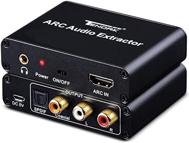 محول Tendak HDMI ARC، ومستخرج صوت Tendak ARC مع محول صوت ستيريو رقمي بصري TOSLINK SPDIF/محوري وتناظري 3.5 مم يمين/يسار لمكبرات صوت HDTV