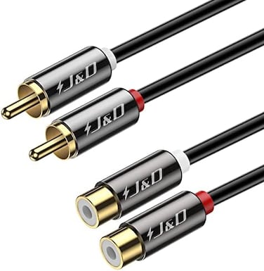 J&amp;D JD 2RCA to 2RCA Cable, Gold-Plated [Copper Shell] [Heavy Duty] 2 RCA Male to 2 RCA Female Stereo Audio Cable, RCA Cable - 3 Feet