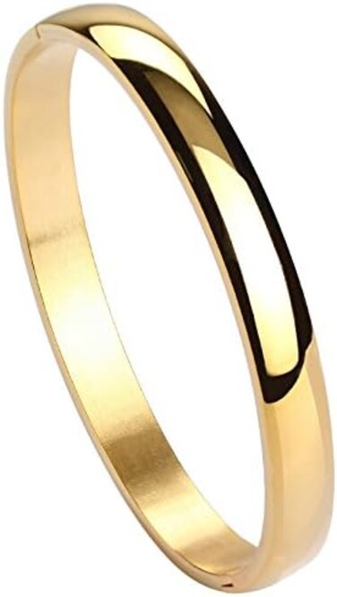 MILAKOO Womens Gold Stainless Steel Bracelet 8MM Plain Polished Finish Oval Bangle 6.7