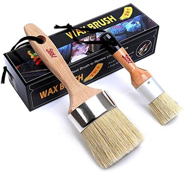 MODERN ART SUPPLIES A PRODUCT OF SMARTVISION CO Chalk and Wax Paint Brush Furniture Set- Painting or Waxing - Milk Paint - Dark or Clear Soft Wax - Home Decor Cabinets Stencils Woods - Natural Bristle