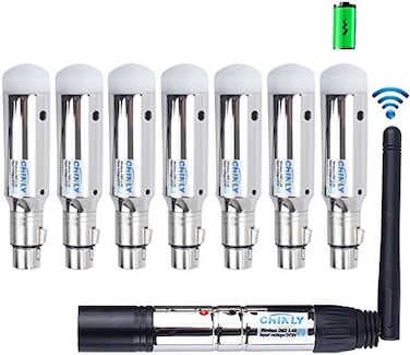 تشينلي 8 قطع DMX512 DMX Dfi DJ 2.4G 7 جهاز استقبال لاسلكي قابل للشحن مع بطارية مدمجة وجهاز إرسال واحد للتحكم في إضاءة LED للمسرح والحفلات