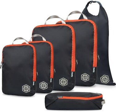 TRIPPED Travel Gear Compression Packing Cubes for - Packing Cubes and Organizers, Grey and Orange, 6Piece