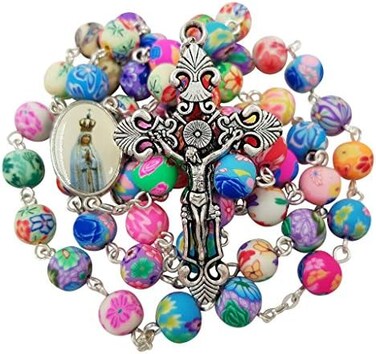 TALISMAN4U Catholic Rosary Necklace Colorful Polymer Beads Our Lady of Fatima Jesus Cross Holy Land Gift