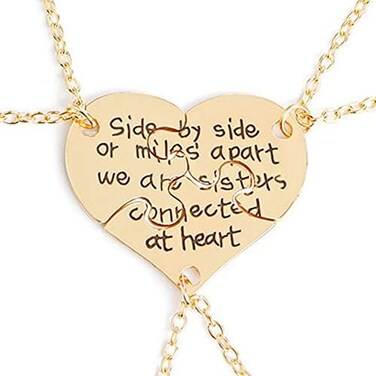 COMAIK SIVITE 3 Pcs Best Friends Forever Engraved Necklace Broken Heart Charm Pendant Set BFF Friendship Necklace (Gold - " We are sisters connected at heart 