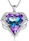 CDE Angel Wings Necklaces for Women, Love Heart Silver Tone/Gold Tone Pendant with Birthstone, Wedding Anniversary，Christmas, Valentine's/Mother's Day or Birthday Jewelry Gifts for Mom Wife Girlfriend