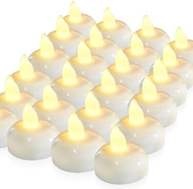 Homemory 24 Pack Waterproof Flameless Floating Tealights, Warm White Battery Flickering LED Tea Lights Candles - Wedding, Party, Centerpiece, PoolSPA