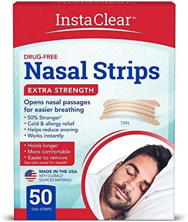 Instaclear Extra-Strength Nasal Strips, Tan 50 ctWorks Instantly, Breathe Better, Nasal Congestion Relief, Stops Snoring, ColdAllergy, Extra Strength Tan