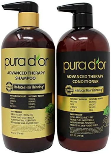 PURA D'OR 24 Fl Oz Shampoo24 Fl Oz Conditioner. Advanced Therapy System ShampooConditioner Reduces Hair Thinning for Thicker Head of Hair, Infused with Premium Organic Argan OilAloe Vera