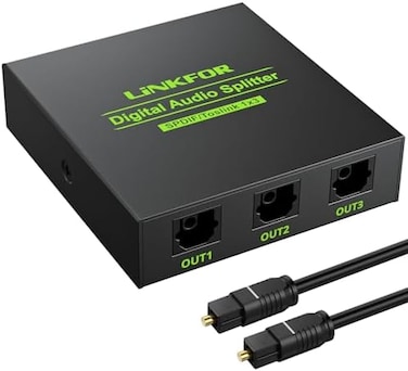 موزع الصوت الرقمي البصري LiNKFOR 1x3، موزع صوت رقمي SPDIF Toslink من الألياف الضوئية، مدخل واحد وثلاثة مخارج، مصنوع من سبائك الألومنيوم مع كابل بصري، متوافق مع PS3 وXbox وBlu-ray وDVD وHDTV