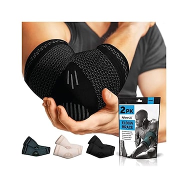 POWERLIX Elbow Brace Compression Support (Pair- Elbow Sleeve for Tendonitis, Tennis Elbow Brace and Golfers Elbow Treatment, Arthritis, Workouts, Weightlifting - Reduce Elbow Pain