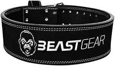 حزام رفع الأثقال Beast Gear PowerBelt - حزام رفع أثقال فاخر مزدوج الشوكة - حزام رفع أثقال من جلد النوبوك مقاس 4 بوصات × 10 مم مع مسامير تثبيت متطورة.