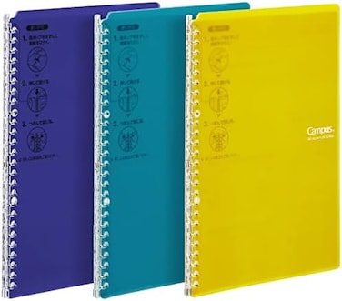 Kokuyo Campus Smart Ring Binders 3 Pack, B5 Lemon Mix Binder Notebooks, Up to 25 Sheets 26 Holes Slim Binder Folder with 10 Campus Sarasara Loose-Leaf Paper Each for Study and Journal, Japan Import