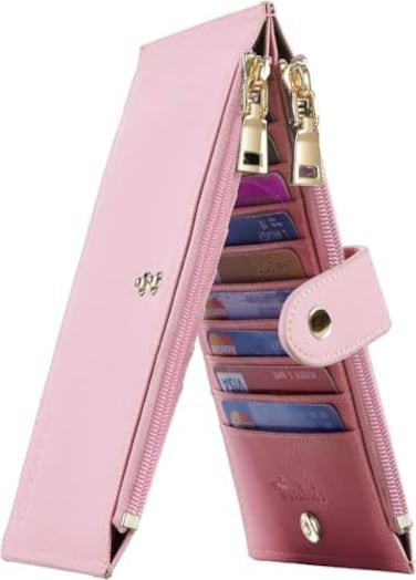 Travelambo Womens Wallet RFID Blocking Bifold Multi Card Case Wallet with Zipper Pocket, Pink Sakura, one size, Minimalist
