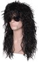 FantaLook Mens 80S Long Curly Black Rocker Costume Wig