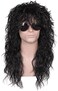 FantaLook Mens 80S Long Curly Black Rocker Costume Wig