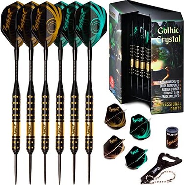 IgnatGames Darts Metal Tip Set - Professional Darts with Stylish Case and Darts Guide, Steel Tip Darts Set with Aluminum ShaftsRubber O'RingsExtra FlightsDart Sharpener and Wrench